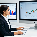A focused female professional in a modest, dark business suit with a crisp white shirt, fully clothed, appropriate attire, professional dress. She is seated at a sleek, minimalist desk in a modern, brightly lit office, surrounded by multiple large monitors displaying complex data visualizations, sentiment analysis charts, and social media feeds. One screen prominently shows a word cloud of audience feedback. The background is slightly blurred, emphasizing the clean, high-tech environment. perfect anatomy, correct proportions, natural pose, well-formed hands, proper finger count, natural body proportions, professional photography, high quality, safe for work, appropriate content, family-friendly.