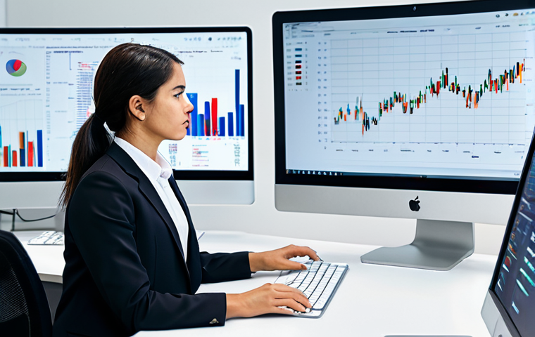 A focused female professional in a modest, dark business suit with a crisp white shirt, fully clothed, appropriate attire, professional dress. She is seated at a sleek, minimalist desk in a modern, brightly lit office, surrounded by multiple large monitors displaying complex data visualizations, sentiment analysis charts, and social media feeds. One screen prominently shows a word cloud of audience feedback. The background is slightly blurred, emphasizing the clean, high-tech environment. perfect anatomy, correct proportions, natural pose, well-formed hands, proper finger count, natural body proportions, professional photography, high quality, safe for work, appropriate content, family-friendly.